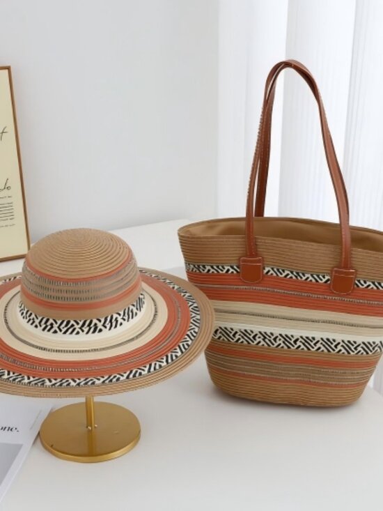 Beautiful Straw Woven Hat And Tote Bag